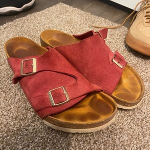 Red suede Birkenstocks mens size 12